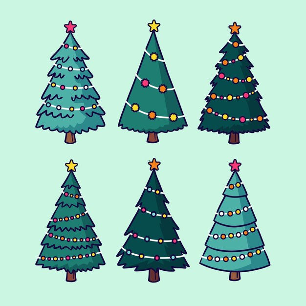Colección arboles de navidad dibujados a mano
