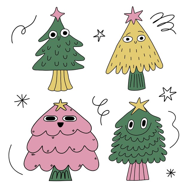 Colección arboles de navidad dibujados a mano