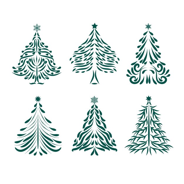 Colección arboles de navidad dibujados a mano