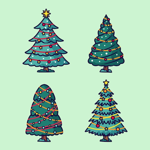 Vector gratuito colección arboles de navidad dibujados a mano