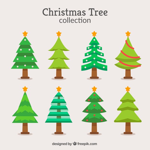 Colección de árboles de navidad en diferentes tonos de verde