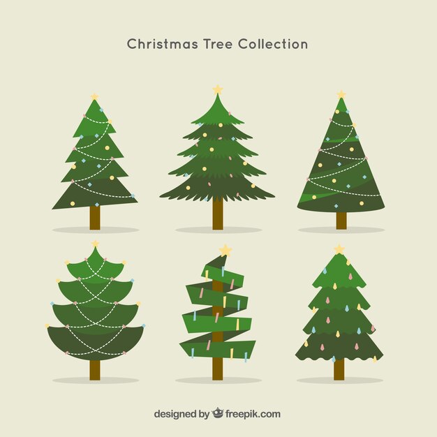 Colección de árboles de navidad en diseño plano