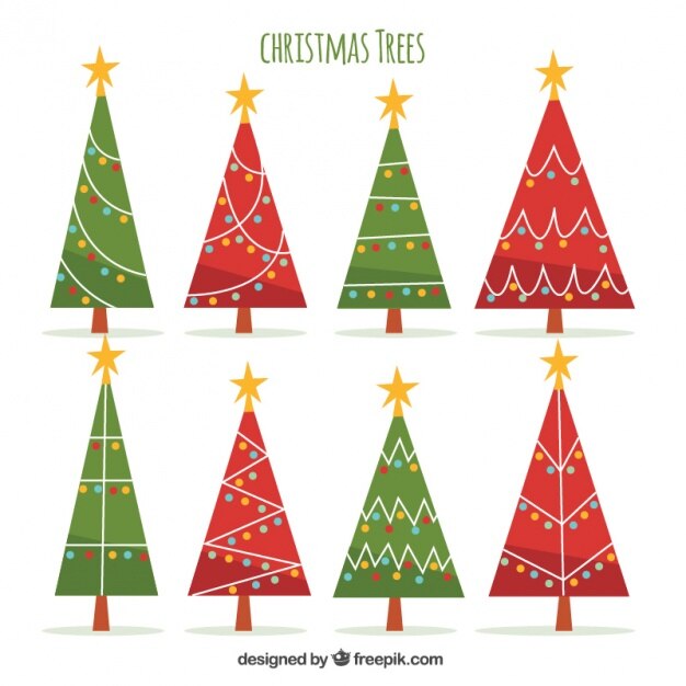 Colección de árboles de navidad en diseño plano