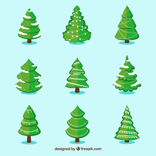 Vector gratuito colección de árboles de navidad en diseño plano