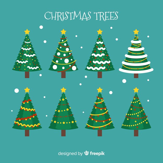 Colección de árboles de navidad en diseño plano