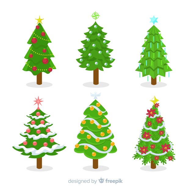 Colección de árboles de navidad en diseño plano