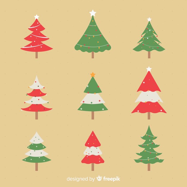 Colección de árboles de navidad en diseño plano