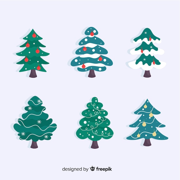 Colección de árboles de navidad de diseño plano