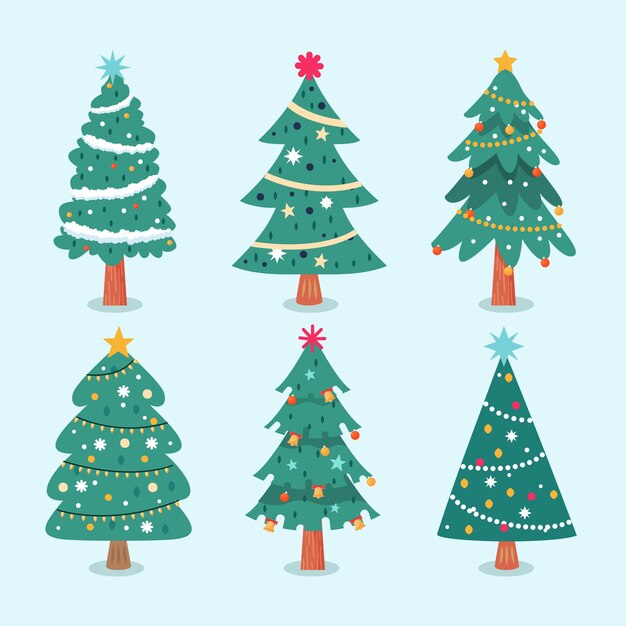 Colección de árboles de navidad de diseño plano