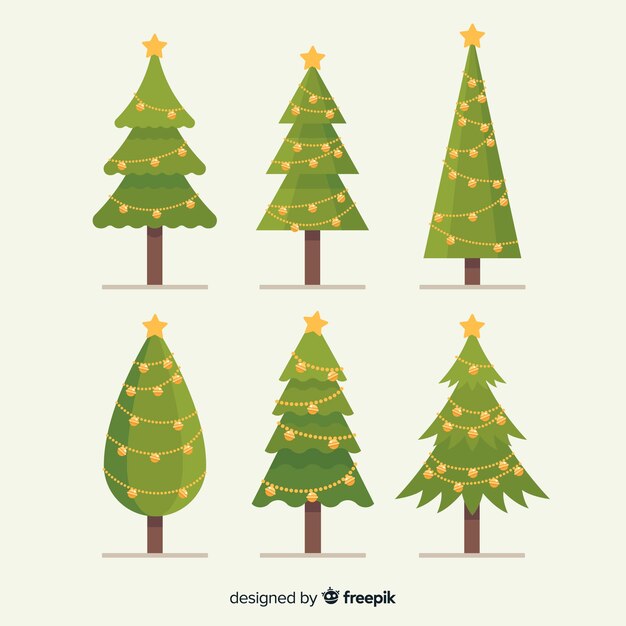 Colección de árboles de navidad de diseño plano