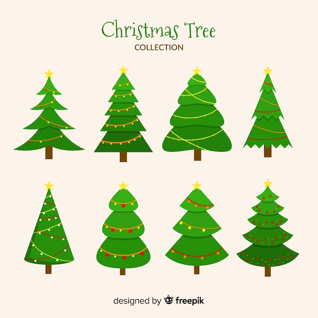 Vector gratuito colección de árboles de navidad con diseño plano