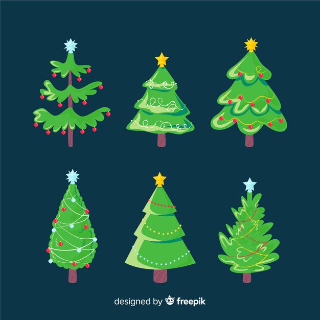 Colección de árboles de navidad en diseño plano