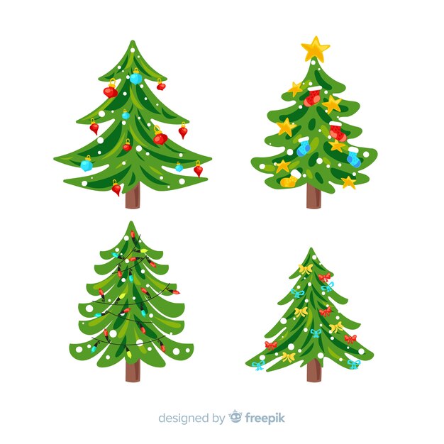 Colección de árboles de navidad en diseño plano
