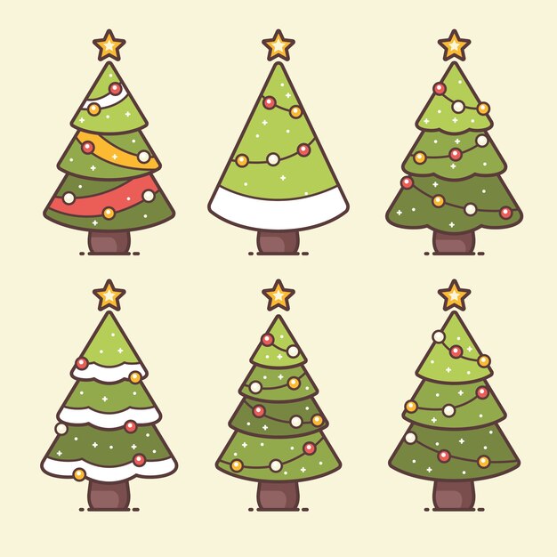 Colección de árboles de navidad en diseño plano
