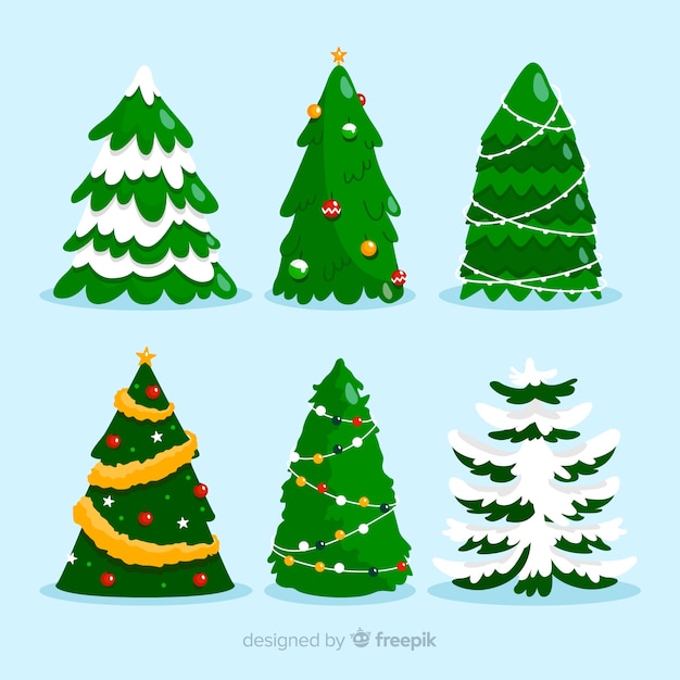 Colección de árboles de navidad en diseño plano