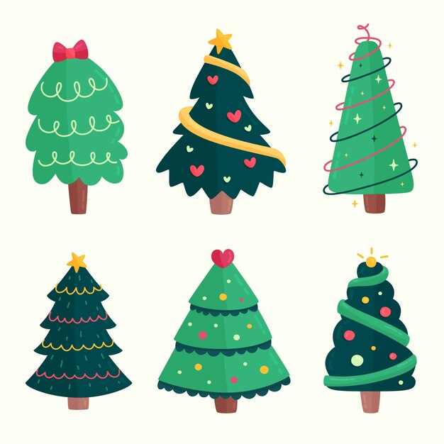 Colección de árboles de navidad de diseño plano