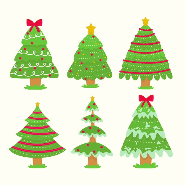 Vector gratuito colección de árboles de navidad de diseño plano