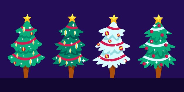 Colección de árboles de navidad en diseño plano