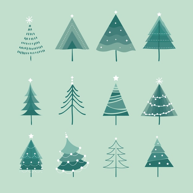 Vector gratuito colección de árboles de navidad en diseño plano