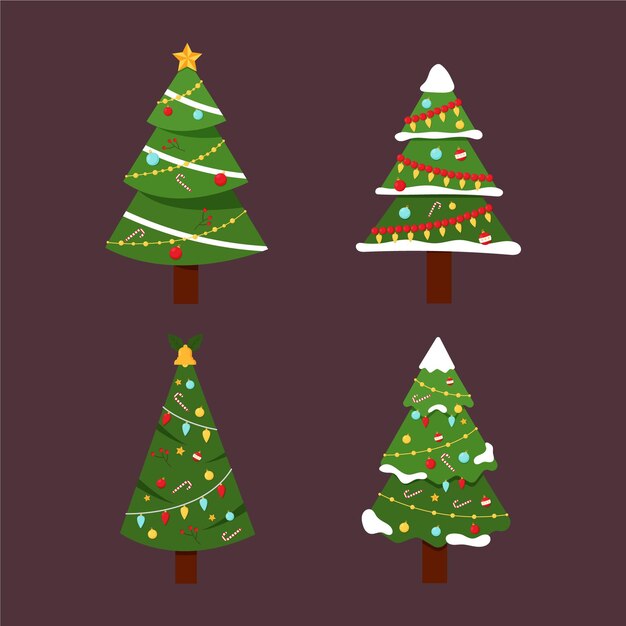Colección de árboles de navidad en diseño plano