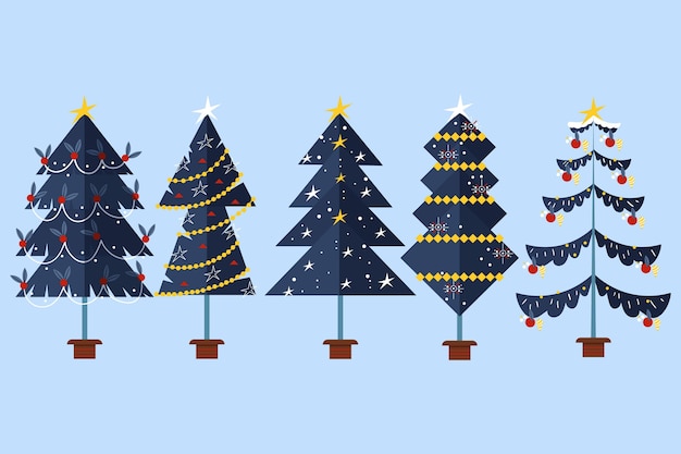 Vector gratuito colección de árboles de navidad en diseño plano