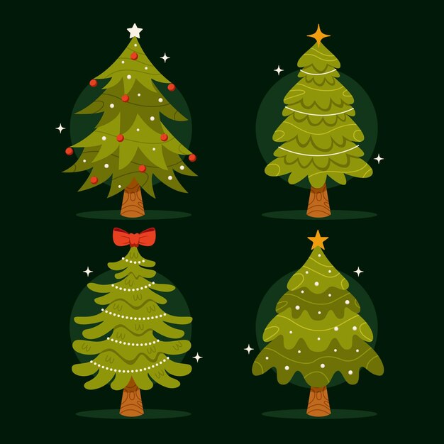 Colección de árboles de navidad de diseño plano