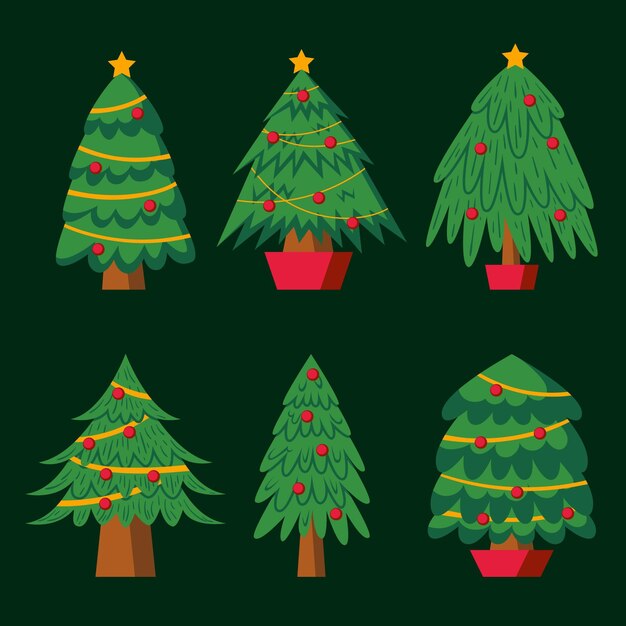 Colección de árboles de navidad en diseño plano