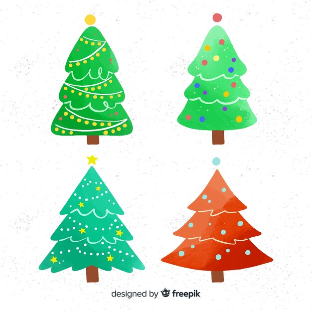 Colección de árboles de navidad en estilo de acuarela