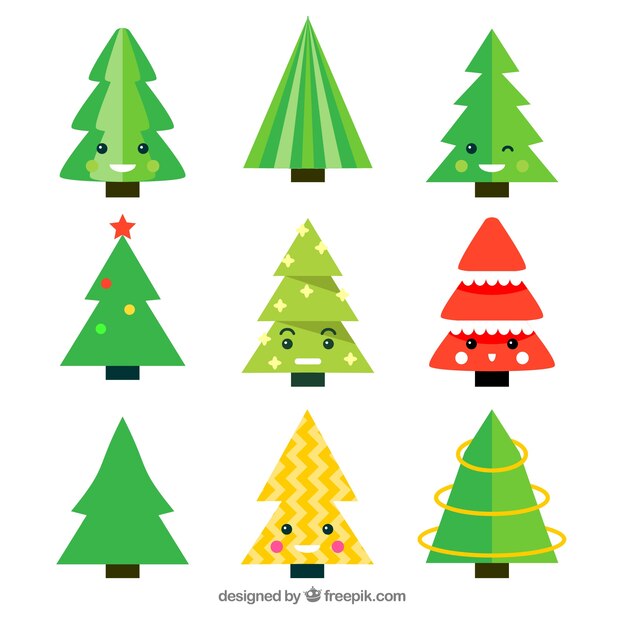 Colección de árboles de navidad en estilo de dibujos animados