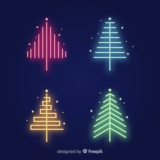 Vector gratuito colección árboles de navidad neón