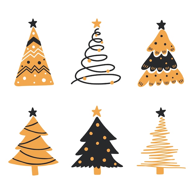 Colección arboles de navidad planos dibujados a mano