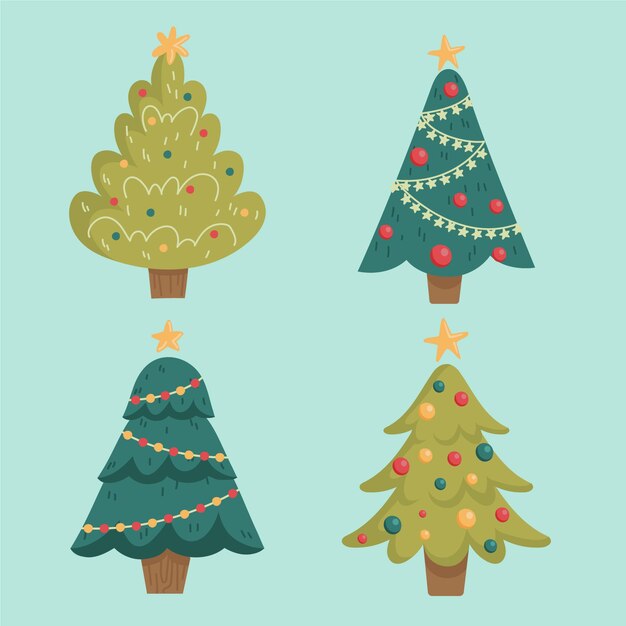 Colección de árboles de navidad planos