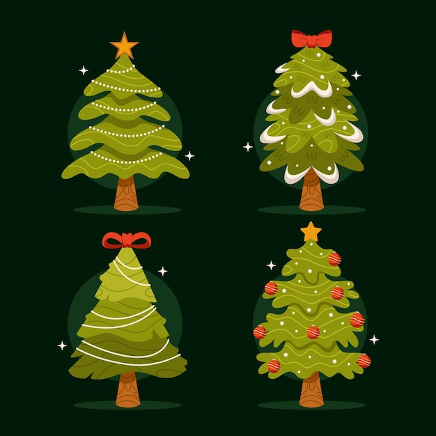 Vector gratuito colección de árboles de navidad planos