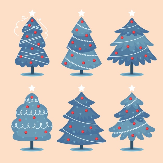 Vector gratuito colección arboles de navidad planos