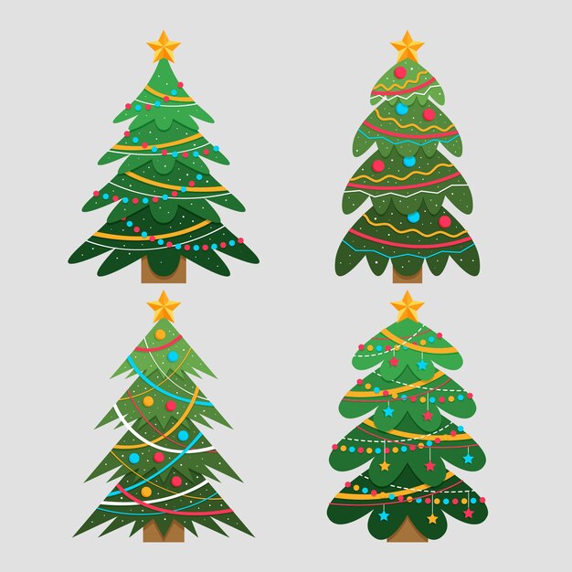 Colección arboles de navidad planos
