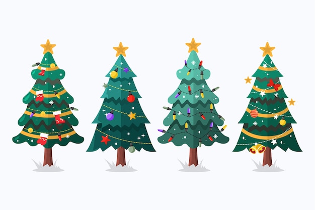 Vector gratuito colección arboles de navidad planos