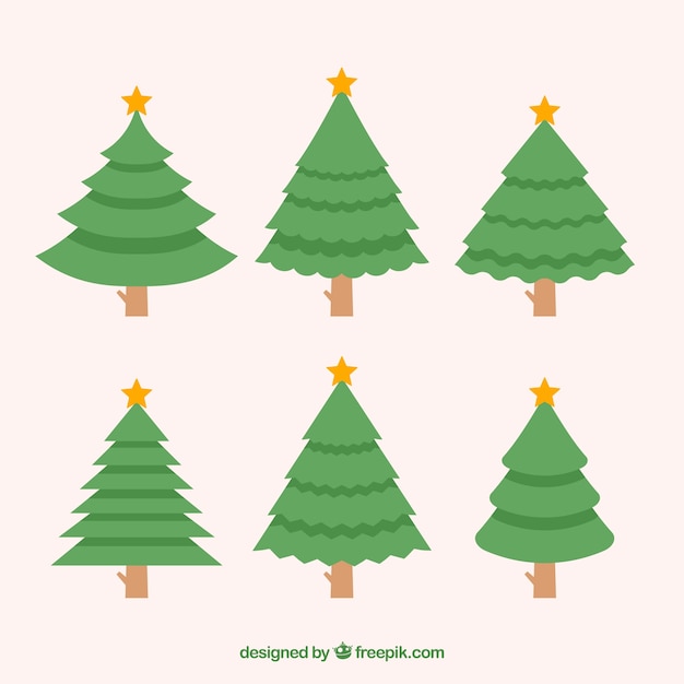 Colección de árboles de navidad simples en varias formas