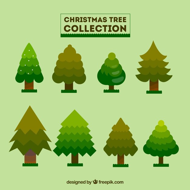 Colección de árboles navideños en diseño plano