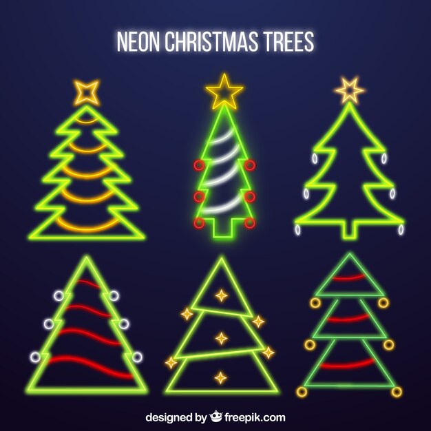 Colección de árboles navideños de neón