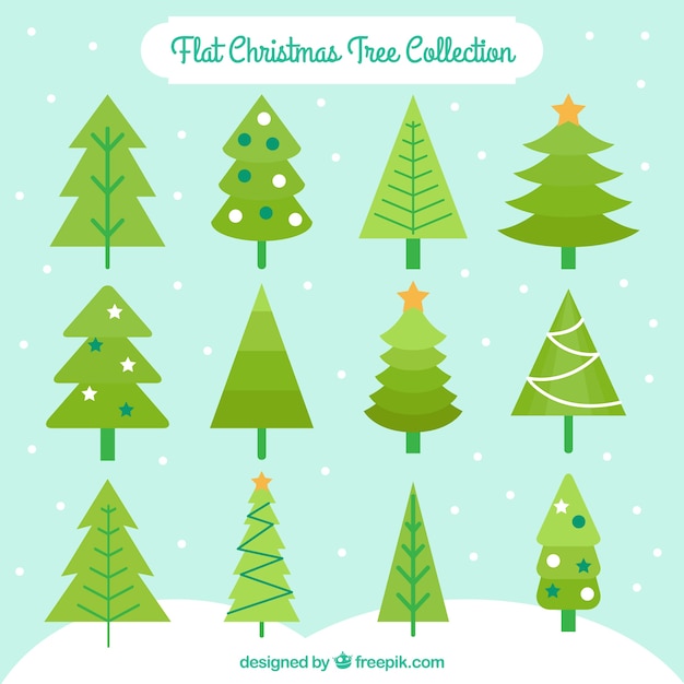Vector gratuito colección de árboles verdes de navidad en diseño plano