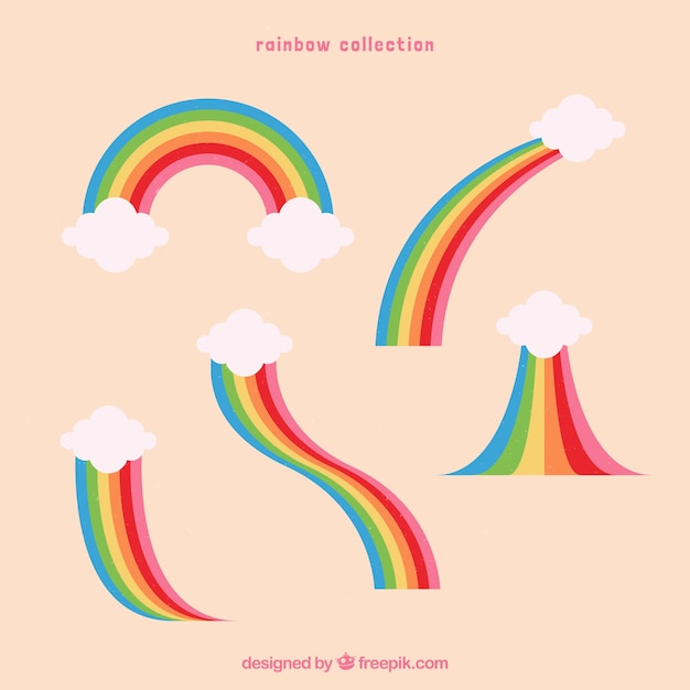 Colección de arco iris con diferentes formas en silla plana