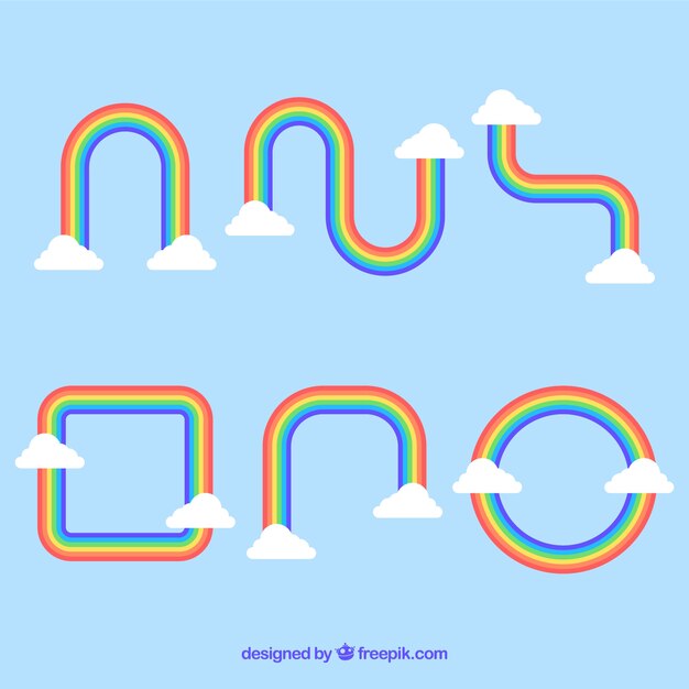 Colección de arco iris con formas diferentes en estilo plano