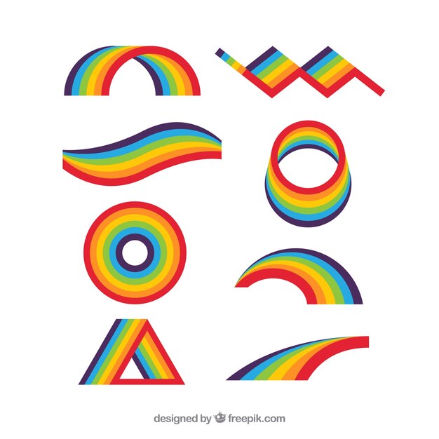 Colección de arco iris con formas diferentes en estilo plano
