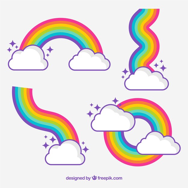 Colección de arco iris con formas diferentes en estilo plano