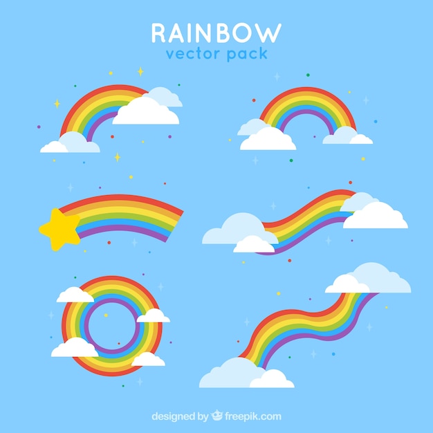 Colección de arco iris con formas diferentes en estilo plano