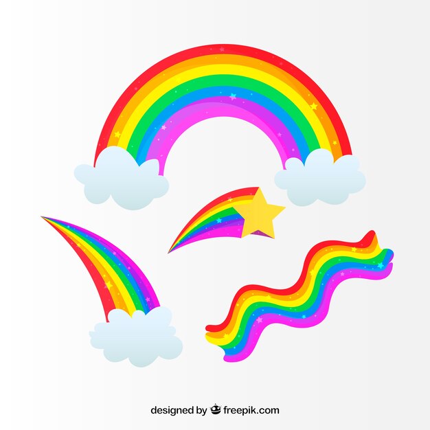 Colección de arco iris con formas diferentes en estilo plano