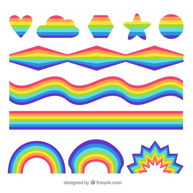 Colección de arco iris con formas diferentes en estilo plano