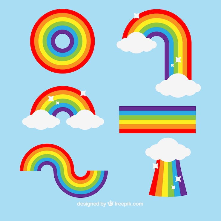 Vector gratuito colección de arco iris con formas diferentes en estilo plano