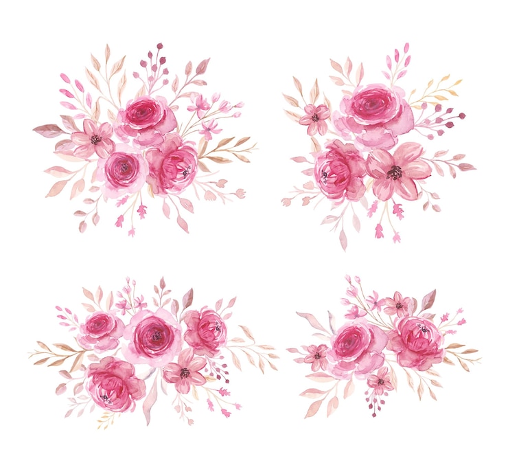 Vector gratuito colección de arreglos florales en acuarela rosa suave