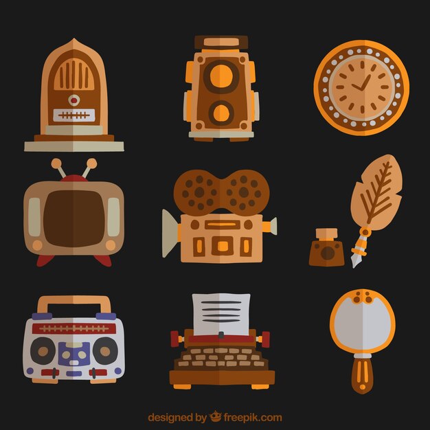 Colección de artefactos antiguos en diseño plano 